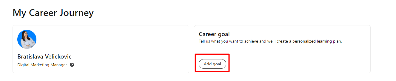 Career goal button in LinkedIn learning