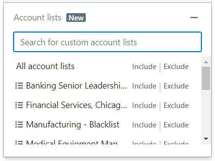 Account lists filter