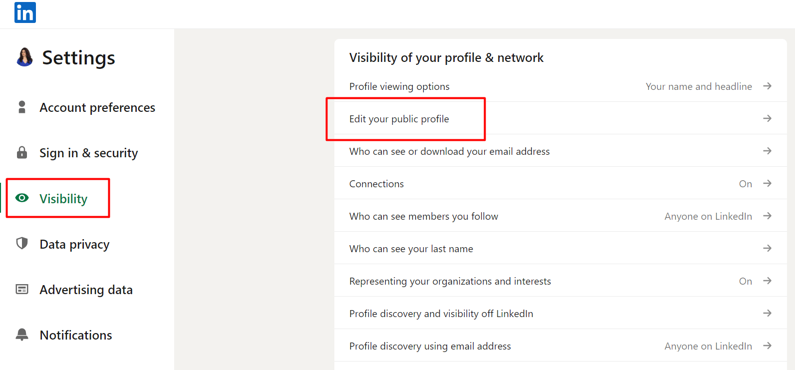 How to switch your LinkedIn profile to 'private profile status', Settings - Visibility - Edit public profile