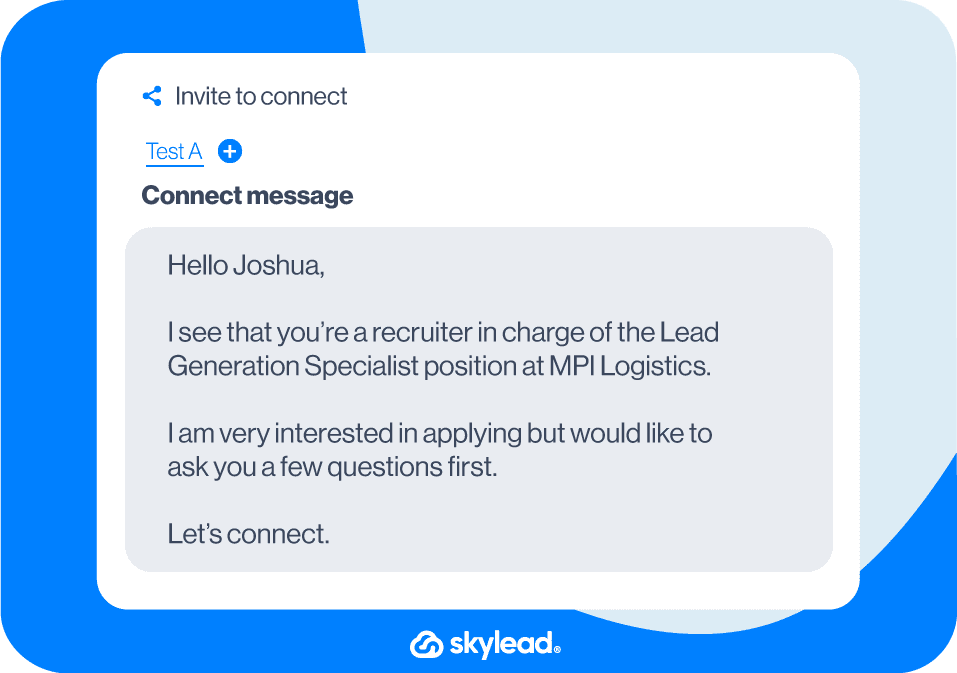 LinkedIn connection message example, Candidate to recruiter, version 2