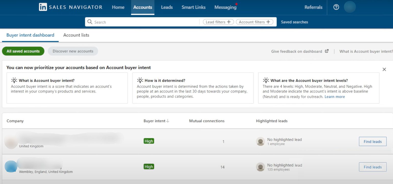 Sales Navigator Buyer Intent feature for lead acquisition