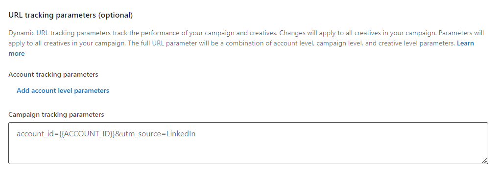 URL tracking parameters settings in Campaign Manager on LinkedIn