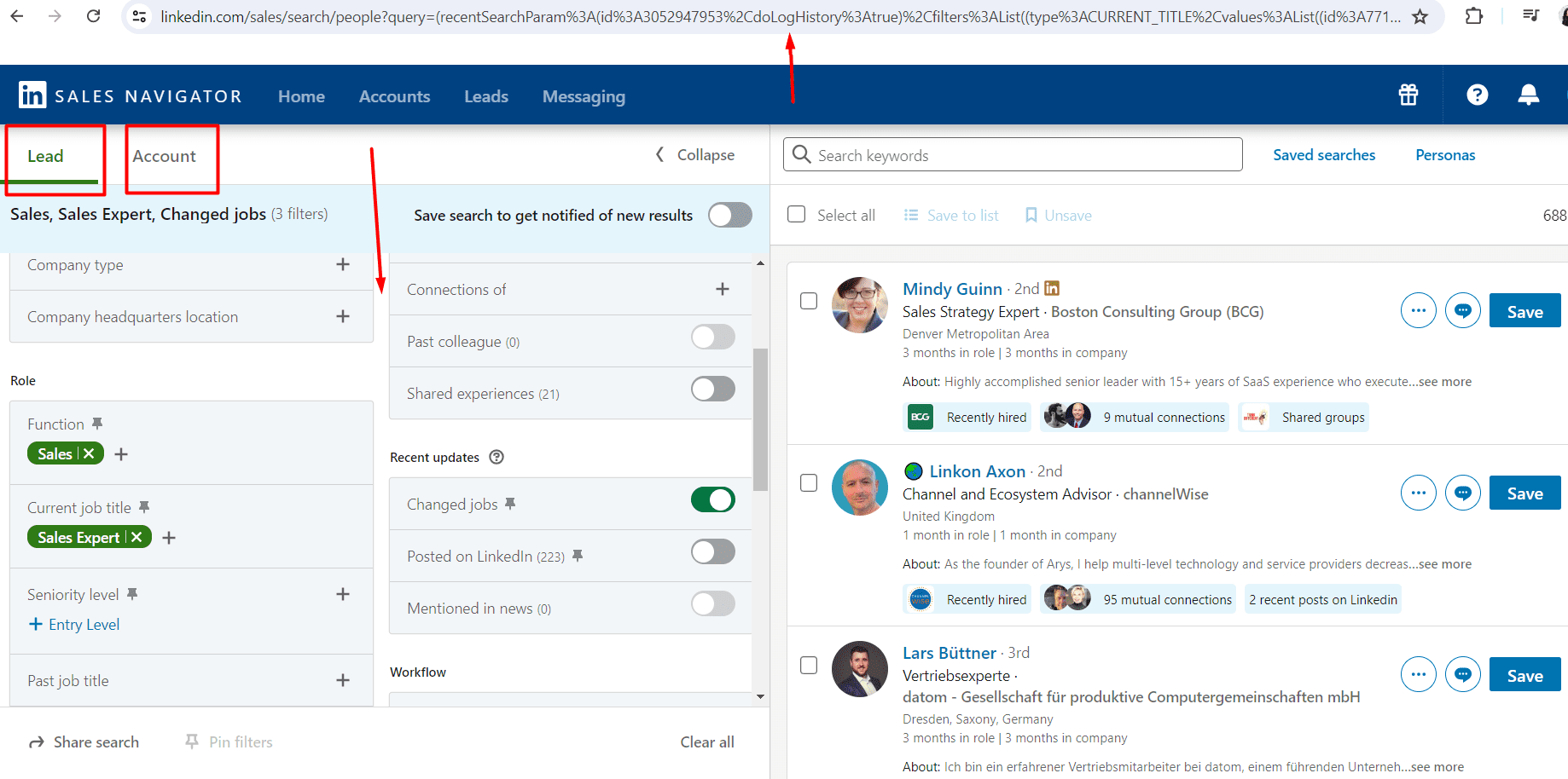 Image of how to find leads using Sales Navigator filters to automate LinkedIn messages