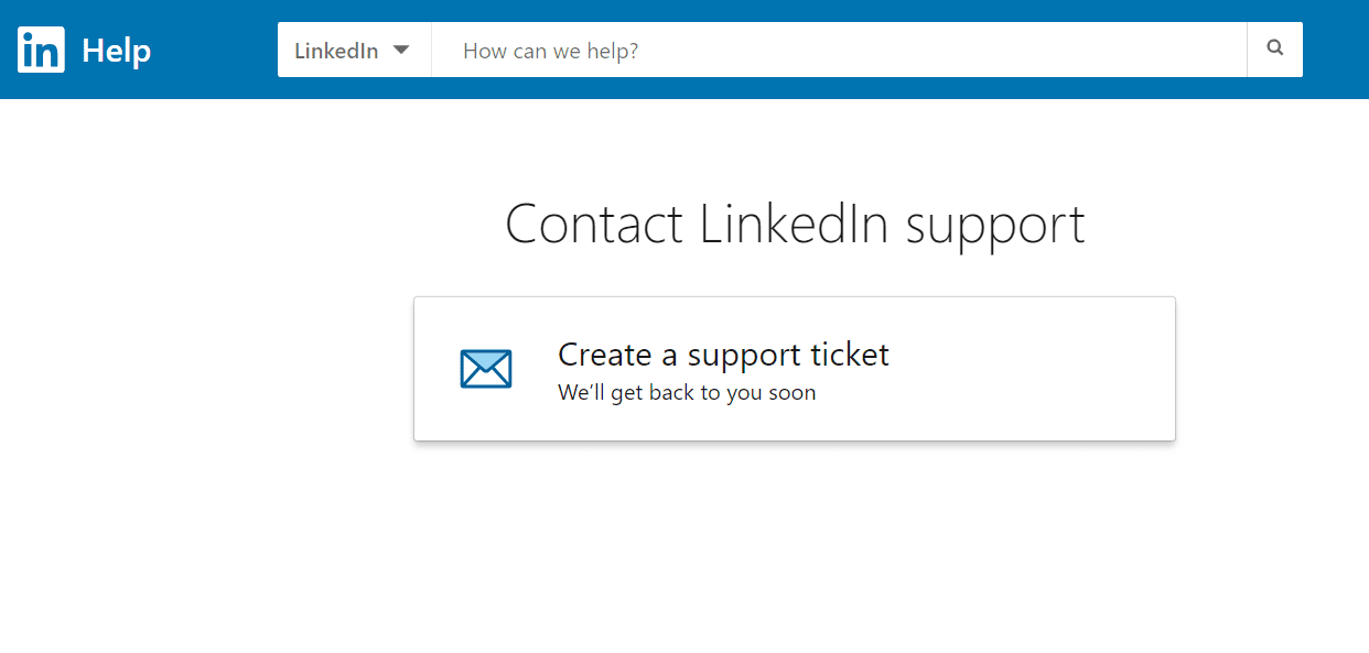 Image of contacting LinkedIn support via ticket