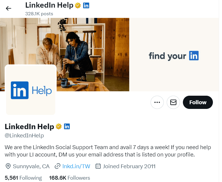 Image of LinkedIn support on X