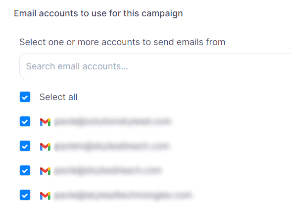 Selecting multiple email accounts in Skylead