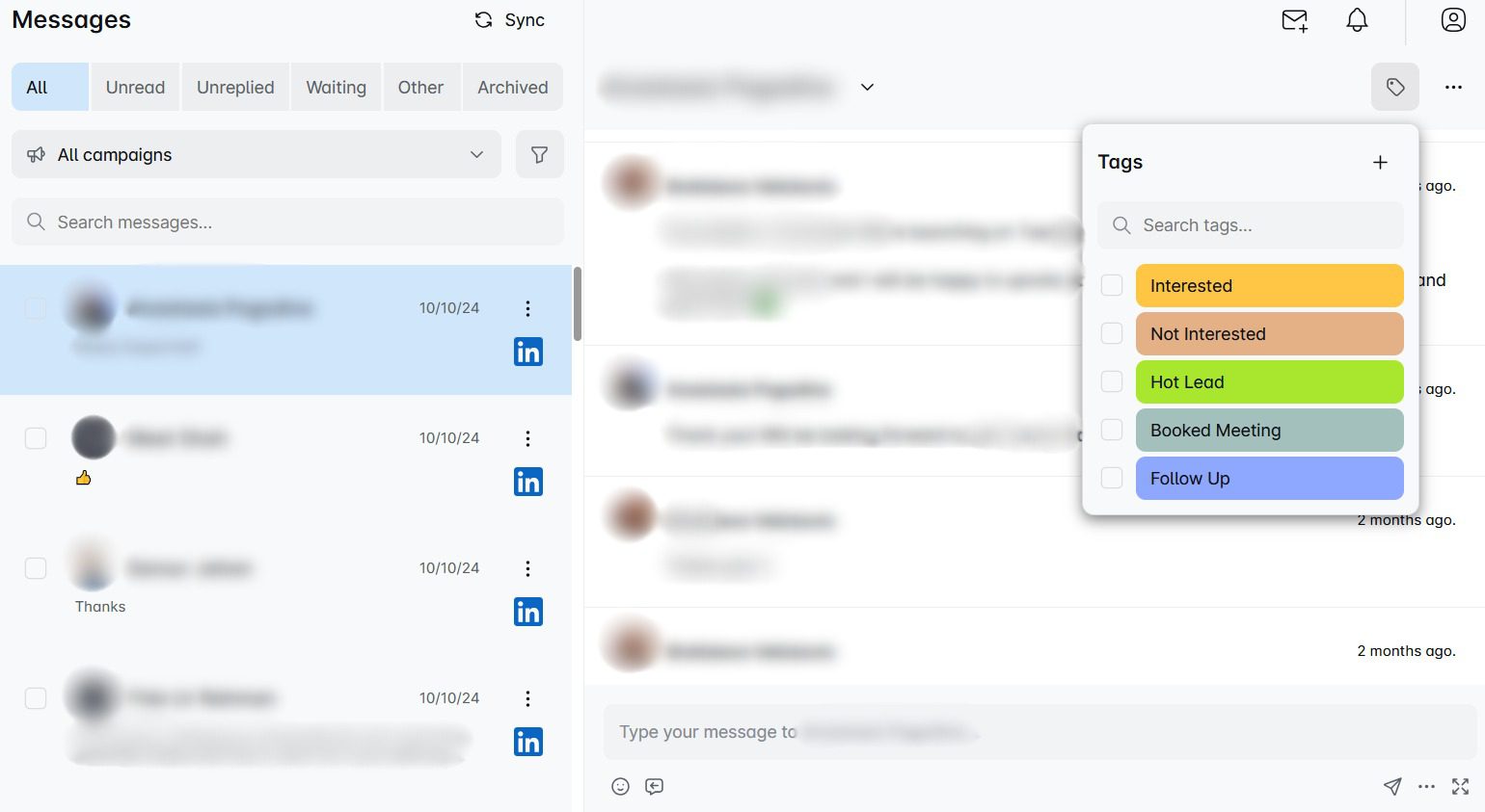 Smart inbox in Skylead with chat labels in focus