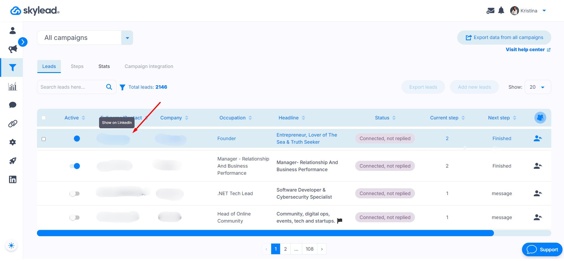 How to remove connections on LinkedIn from Skylead, method 1, step 1