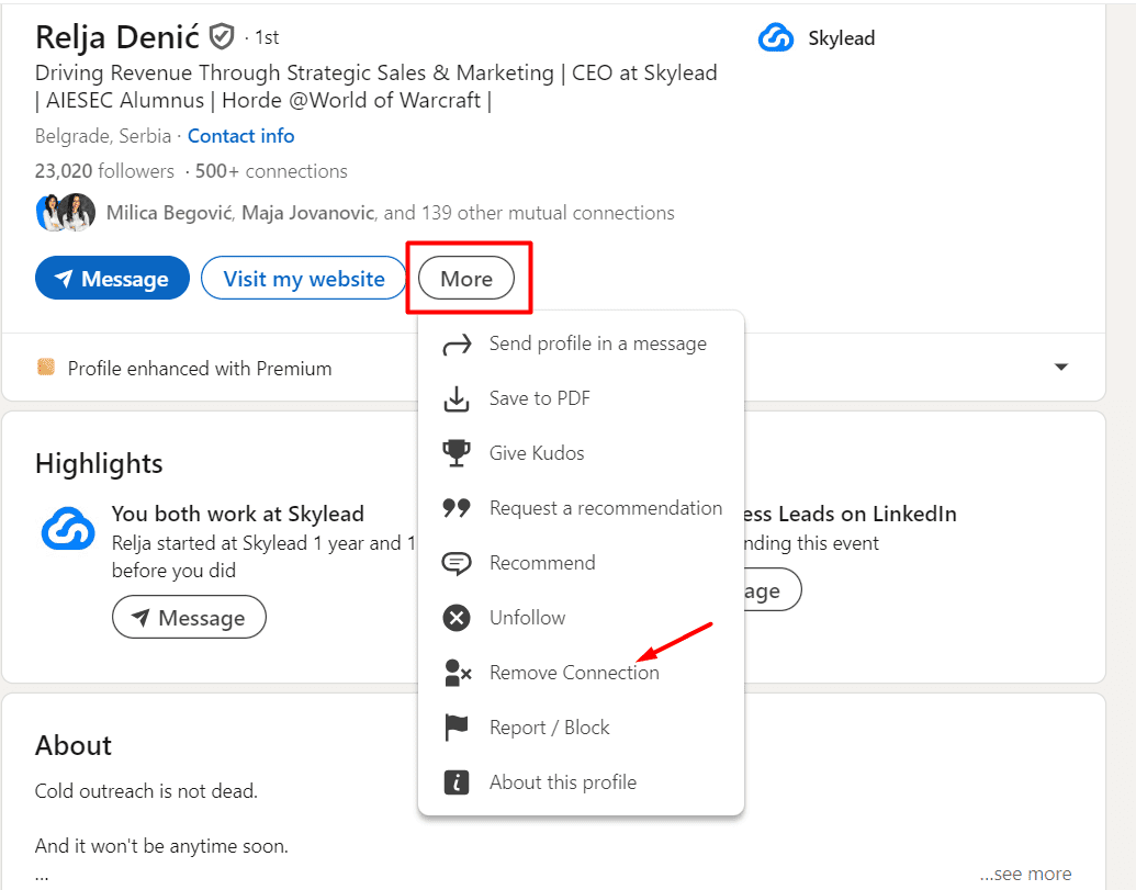 How to remove connections on LinkedIn via desktop step 3