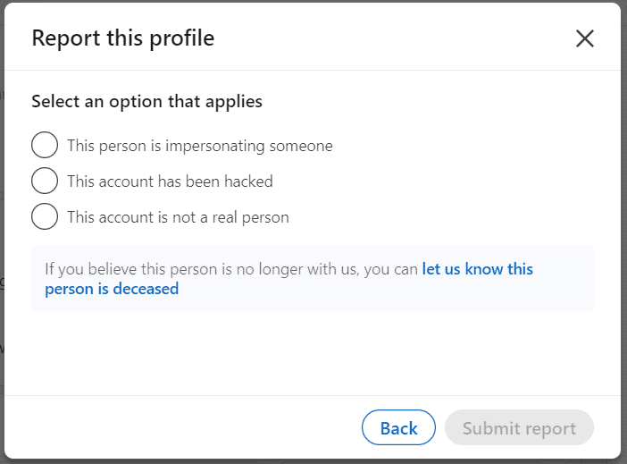 How to report someone on LinkedIn, step 3