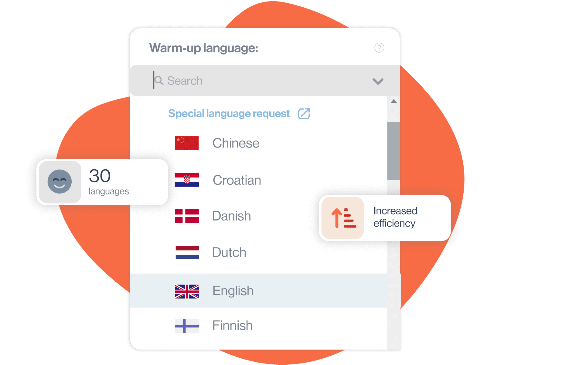 Image of choosing the warm-up language in InboxFlare