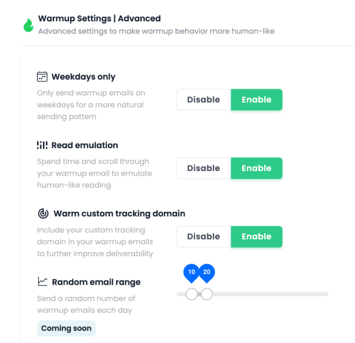 Email warm up settings in Instantly.ai