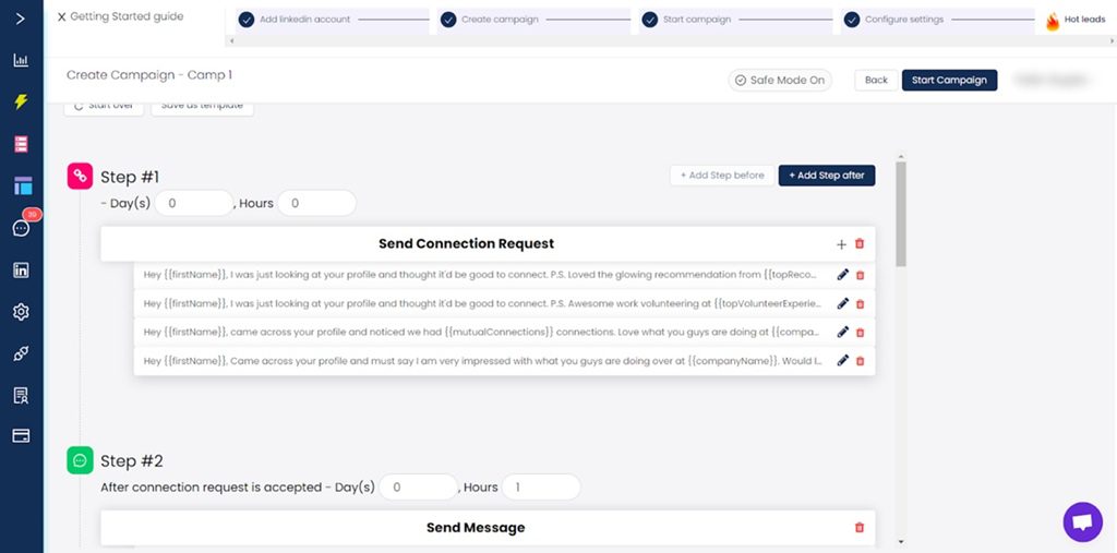 Campaign creation process in Salesrobot, a Dripify alternative