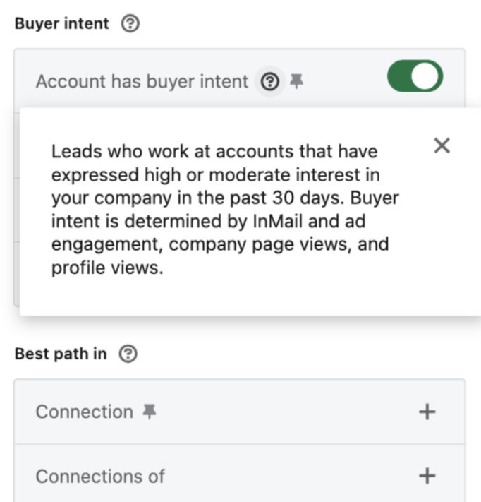 Buyer intent option in search filters in Sales Navigator