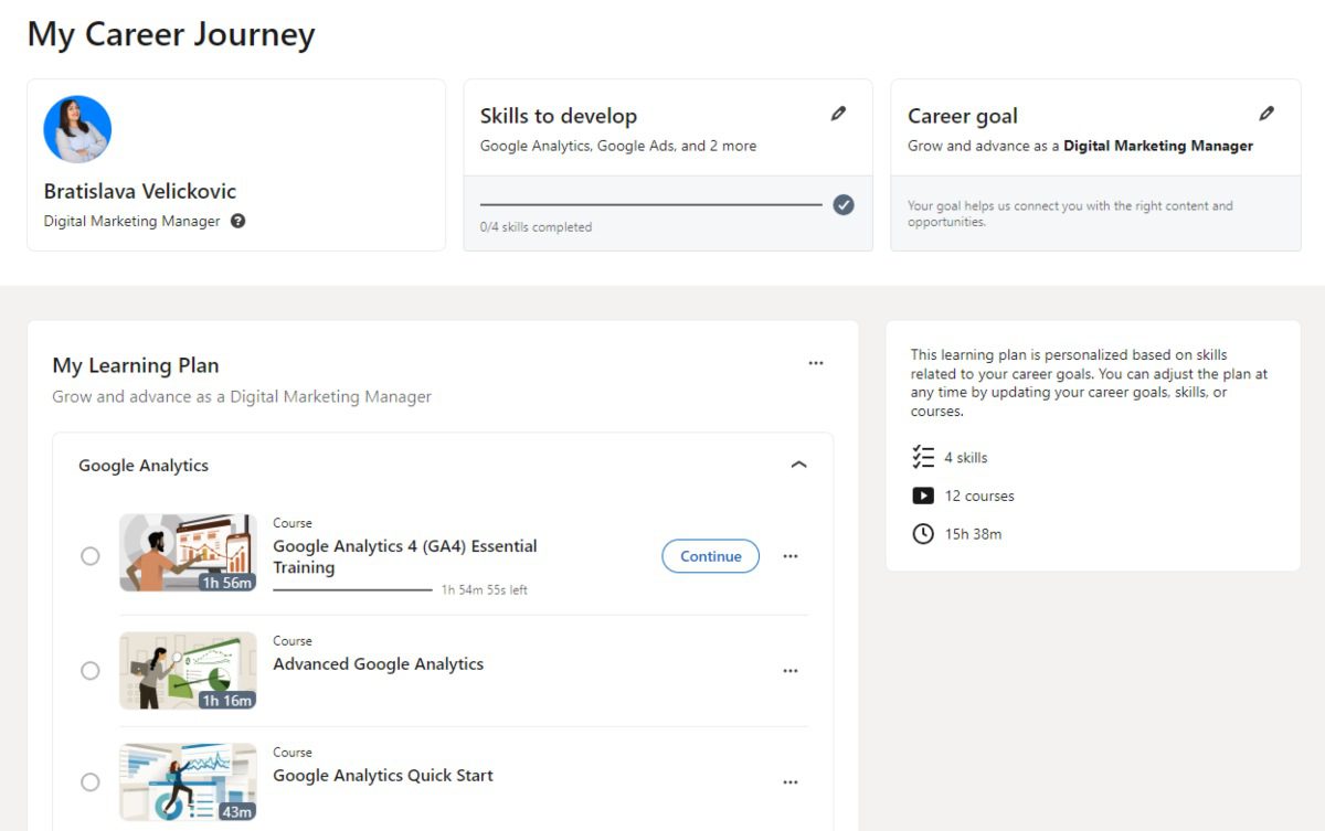 LinkedIn Learning personalized learning plan dashboard