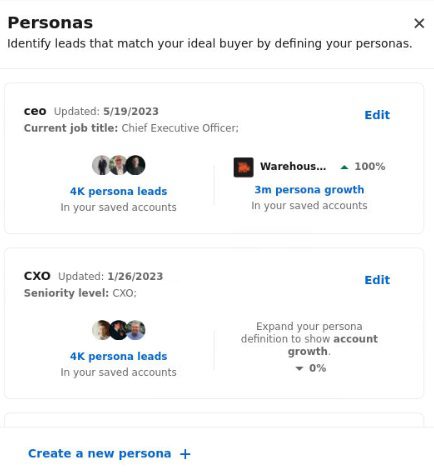 Personas feature that makes Sales Navigator a better option for sales teams in the LinkedIn Sales Navigator vs Premium comparison