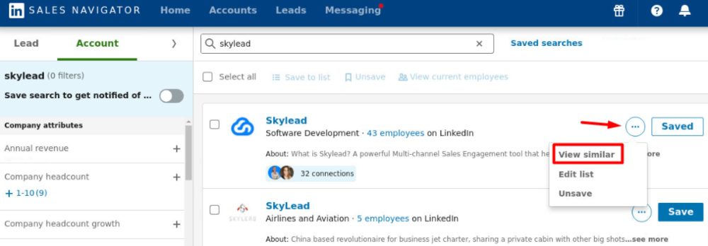 View similar feature available in Sales Navigator