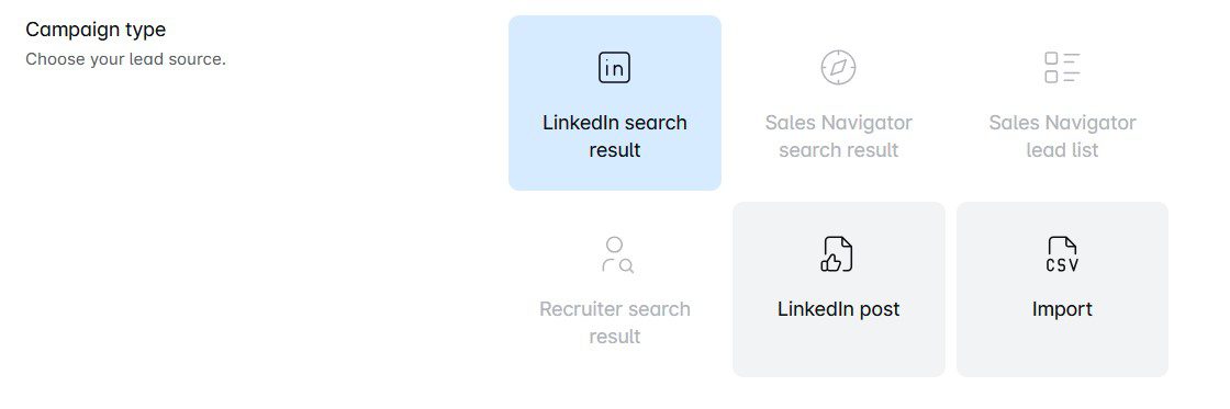 Available lead sources in Skylead white label LinkedIn lead generation tool