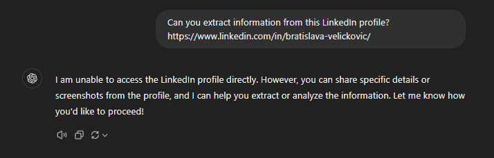 Chat GPT for sales prompt for extracting profile information from LinkedIn URL