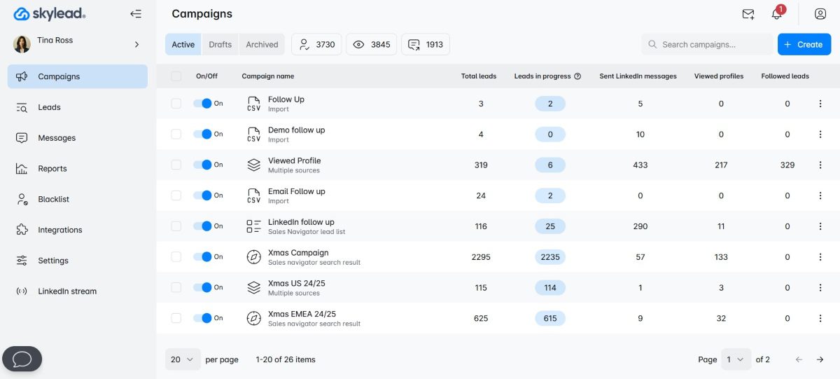 The image of dashboard in Skylead tool