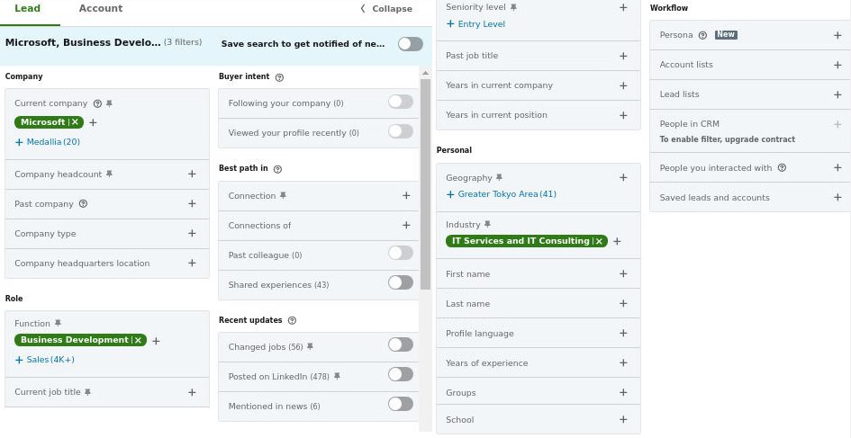 Sales Navigator lead filters used in LinkedIn sales strategy